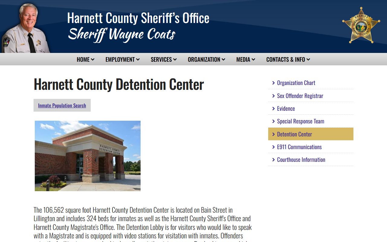 Harnett County Detention Center jail page and inmate lookup context