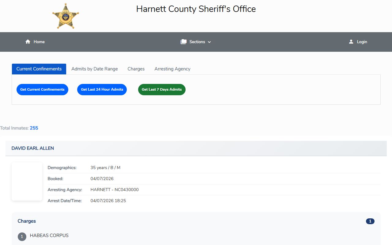 Harnett County inmate population Citizen Connect roster search